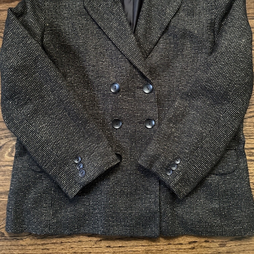 Coldwater Creek Blazer‎ Tweed Double Breasted Career Jacket Black Tan Size 14 - Picture 7 of 11